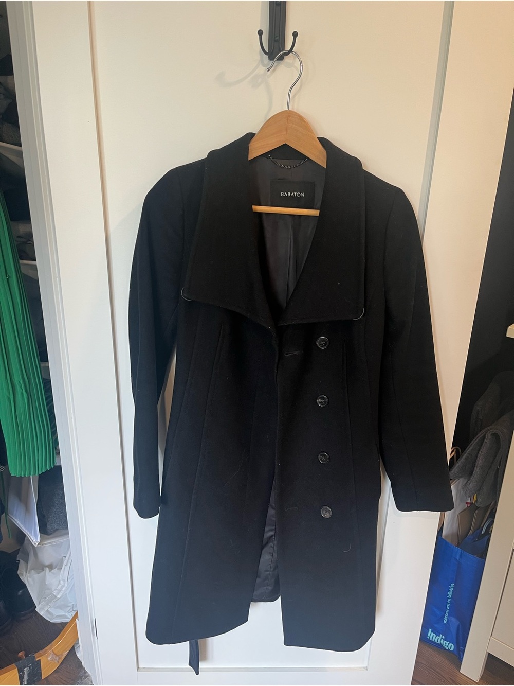 Babaton Black Double-Breasted Wool Pea Coat